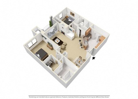 Floor plan for 2 beds, 2 baths, 1100 sqft